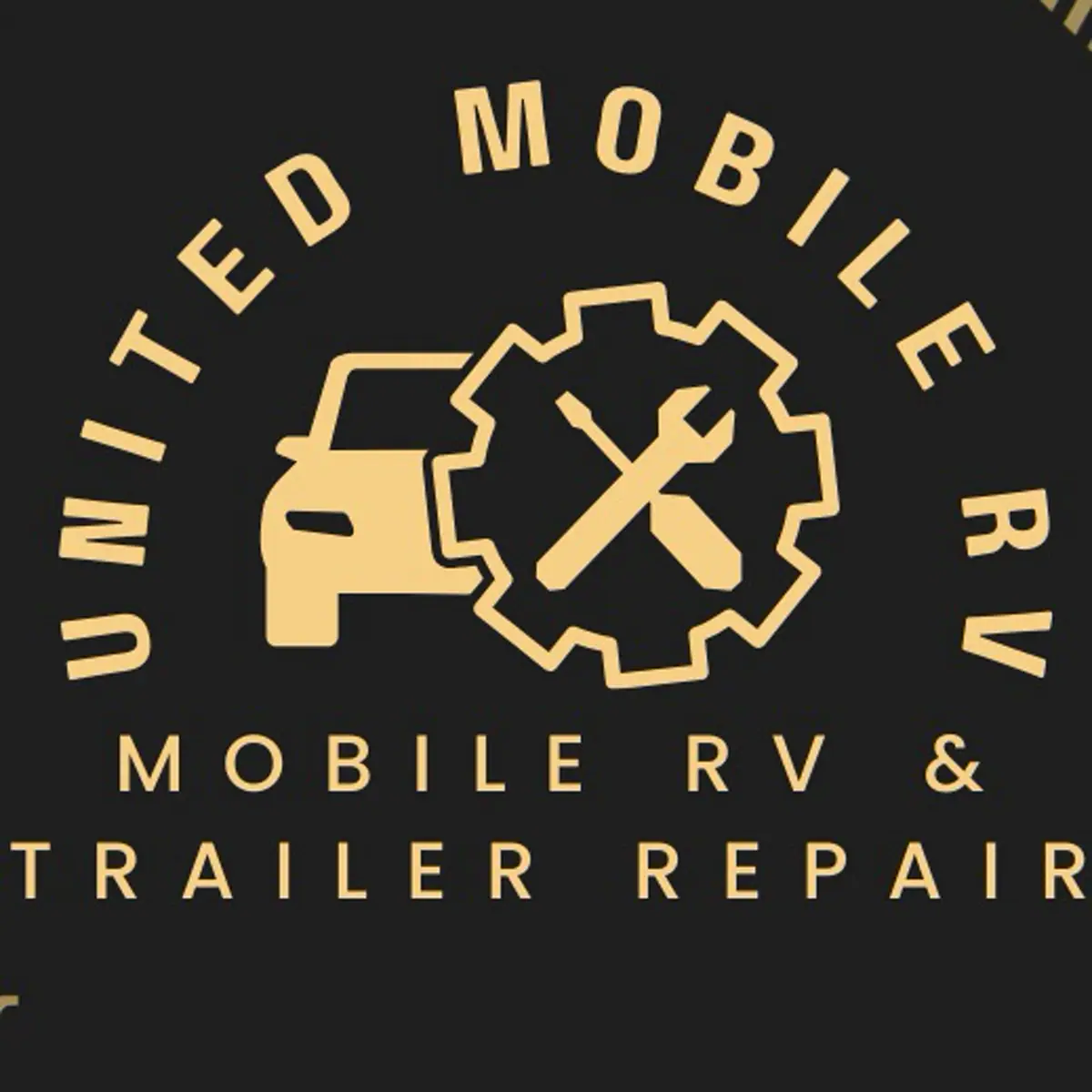 United Mobile RV logo with gear and crossed tools on a dark background.